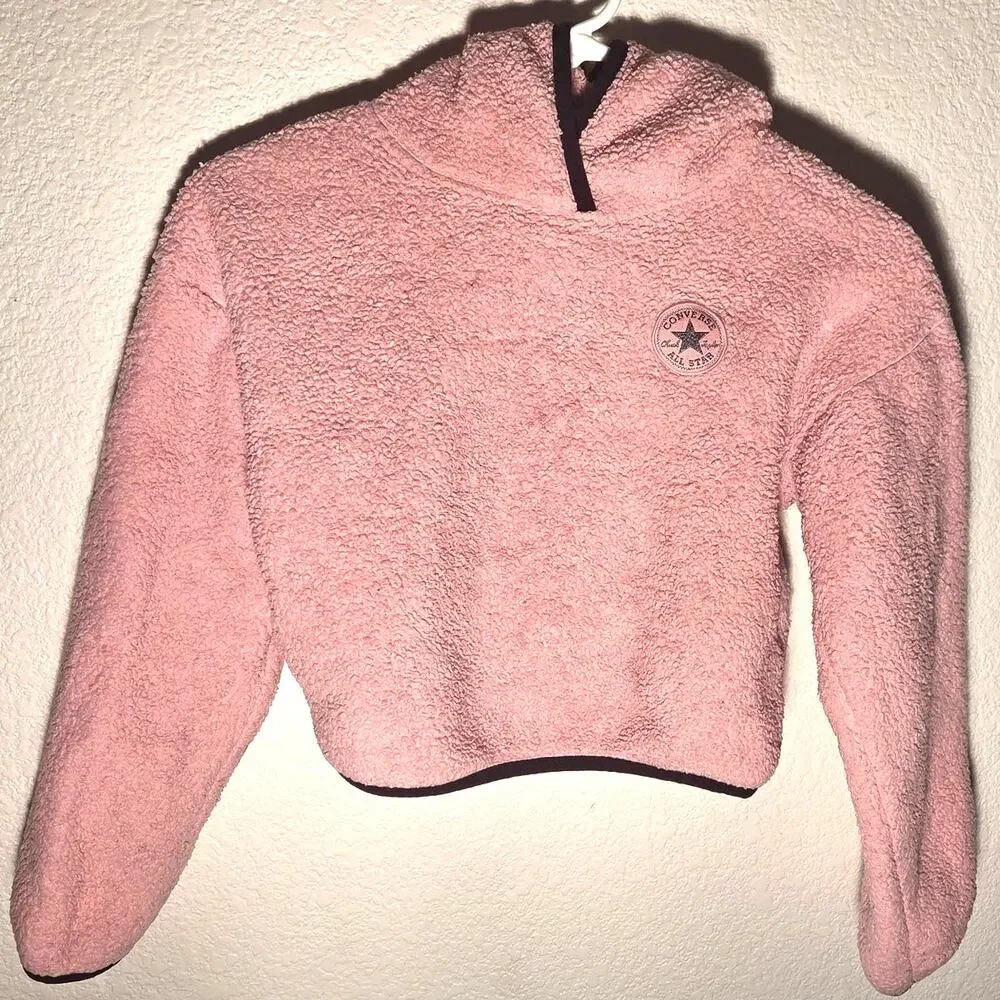 Cozy Pink Converse Girls Quarter Zip Hoodie - Medium 10-12